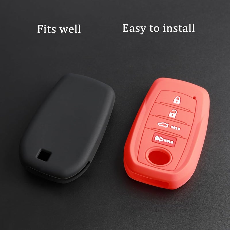 TANDRIVE Key Fob Cover for Toyota 2026 2025 Camry and 2026-2023 Corolla Crown, 4-Button, Silicone, 2-Pack, Black and Red - Image 4